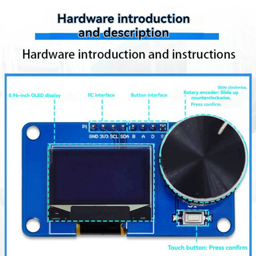 0,96 Inch OLED-Schermmodule met Knoppen EC11 Rotary Encoder IIC-Interface LCD-Scherm