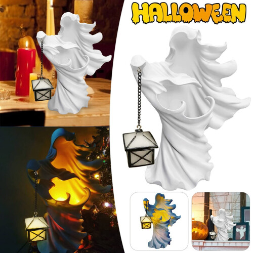 Halloween Witch Ornament with Lantern  Saving Resin Statue for Garden Courtyard Decor White 2