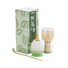 Kit de Batidor de Matcha de Bambú de 3 Piezas - Chasen de Cien Puntas con Cuchara y Soporte, Herramienta de Ceremonia del Té Japonesa Verde