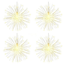 4Pcs Hanging Solar Outdoor Fireworks Lights 480 LED Flashing Starburst Lights DIY Firework Fairy Lights Warm
