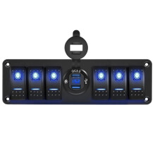 6-Fach Wippschalterpanel 12V SPST ein/Aus QC 3.0 USB-Ladegerät Voltmeter Nachtleuchtende Aufkleber für Boote, Autos, Wohnmobile, LKWs