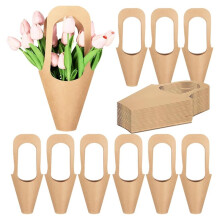 50 Pcs Flower Present Bags with Sturdy Handles,Paper Bouquet Bags for Bouquets, Plants and Gifts