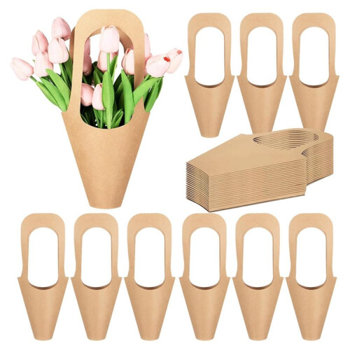 50 Sacolas de Papel para Presente com Alças Resistentes, Ideais para Buquês, Plantas e Presentes