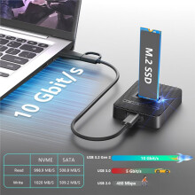 Obudowa Dysku SSD M.2 10 Gb/S, Czytnik Dysków SSD M.2 z Podwójnym Protokołem RTL9210C NVMe i , Zewnętrzna Obudowa Dysku SSD M2 z USB 3.2 Gen2 Typu