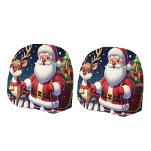2Pcs Christmas Car Headrest Cover Santa Claus Funny Headrest Protectors Washable Cute Cartoon Auto Headcover A