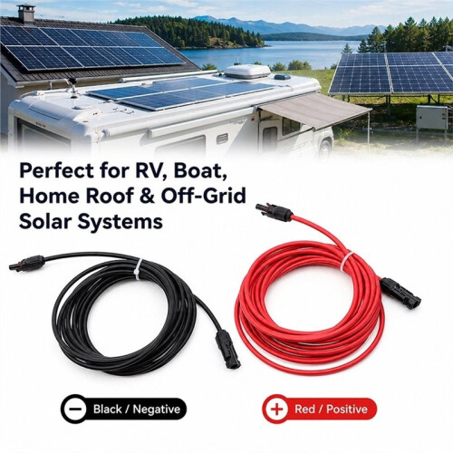 Solar Extension Cable10M 2.5mm2 PV Wire - Double Ends Connector Red Black for Outdoor Solar Panel System 1