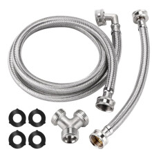 Kit di Tubo di Ingresso per Scaldabagno In Acciaio Inossidabile Intrecciato (Filettature Standard USA), Inclusi Raccordo A T e Guarnizioni di Tenuta.