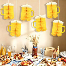 Oktoberfest Beer Mug Honeycomb Centerpieces, Set of 6 Bavarian Beer Table Decorations Suitable for Parties