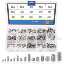 420Pcs M3/M4/M5/M6/M8 Allen Socket Set Screw, 304 Stainless Steel Internal Hex Drive Grub Screw Assortment Kit