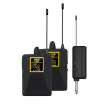 1-to-2 UHF Wireless Bodypack Lavalier Mic 38m Long Range Zero Latency Lapel Microphone for Teaching Live Performance