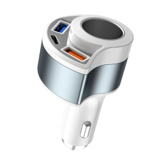 Fast Charging Multi Port Vehicle Power Adapter Car Charger with Cigarette Lighter Splitter Socket Type C Dual USB