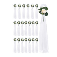 12 Sets Wedding Aisle Decorations, Champagne Flowers,Artificial Rose with Long Tulle for Church Pew Chair Bench