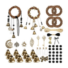 Witches Bells DIY Kit, 63Pcs Vintage Door Knob Charms Set with Moon Sun Charms for Home Protection