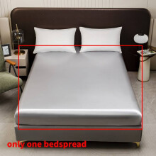 (Silver, 153x203cm) Satin Sheet Fitted Soft Bedspread With Solid Color Design Suitable For Elegant Bedroom Decor
