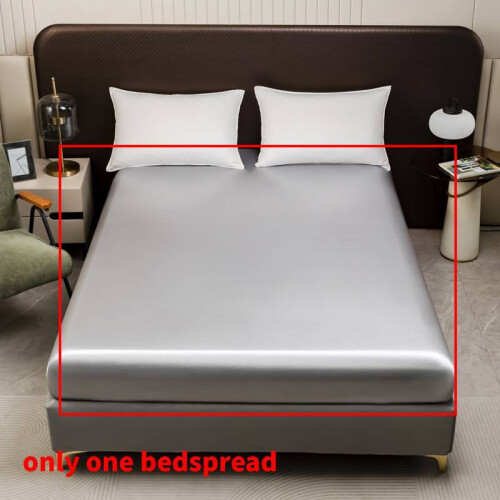 (Silver, 153x203cm) Satin Sheet Fitted Soft Bedspread With Solid Color Design Suitable For Elegant Bedroom Decor