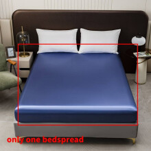 (Blue, 198x203cm) Satin Sheet Fitted Soft Bedspread With Solid Color Design Suitable For Elegant Bedroom Decor