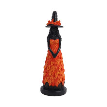 Figurka Czarownicy z Zaczarowanej Jesieni, Dekoracja Czarownicy na Halloween z Suknią z Liści, Pomarańczowa na Święto Dziękczynienia