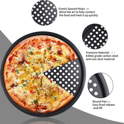 Pizzablech Stanzbackblech Antihaft mit Loch Pizzaform Grillblech Backform Rundes Backblech 1