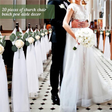 12 Sets Wedding Aisle Decorations, Champagne Flowers,Artificial Rose with Long Tulle for Church Pew Chair Bench