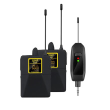 Microfono Lavalier Wireless UHF 1 A 2, Portata 38 M, Latenza Zero, Ideale per Insegnamento e Performance Dal Vivo.