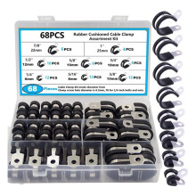 68PCS Cable Clamp Assortment Kit, 304 Stainless Steel Cushion Pipe Clamps 1/4'' 5/16'' 3/8'' 1/2'' 5/8'' 3/4'' 7/8'' 1''
