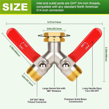 Hose Splitter 2 Way, Garden Hose Splitters, 3/4" GHT Inlet Brass Heavy Duty Hose Converter, Water Faucet Hose Splitter