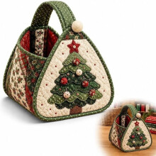 Festive Holiday Patchwork Tote with Carry Handles,Cute Christmas Characters,Fun Seasonal Decor&Space-Saving Declutter A