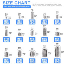 420Pcs M3/M4/M5/M6/M8 Allen Socket Set Screw, 304 Stainless Steel Internal Hex Drive Grub Screw Assortment Kit