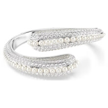 Silver Double Row Pearl Pave Crystal Open Cuff Bangle Twisted Split Women Bridal Wrist Jewelry SOB0044