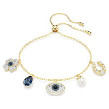 Gold Slider Charm Bracelet Evil Eye Flower Horseshoe Pearl Multi Crystal Women Lucky Wrist Jewelry 5692162
