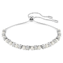 Silver Slider Pull Chain Bracelet Alternating White Pearl & Clear Crystal Women Elegant Wrist Jewelry 5689633