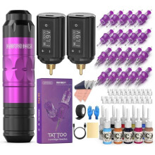 Tattoo-Maschine mit 2 Tattoo-Batterien von 1.200 mAh, komplettes Tattoo-Kit mit 20 Tattoo-Nadeln, 10 Tinte T[TT15]
