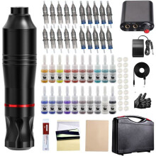 Komplettes Tattoo-Maschinen-Set, 20 Farben Tattoo-Tinte, Tattoo-Set für Anfänger, 20 Nadelpatronen, Ki[KD242]