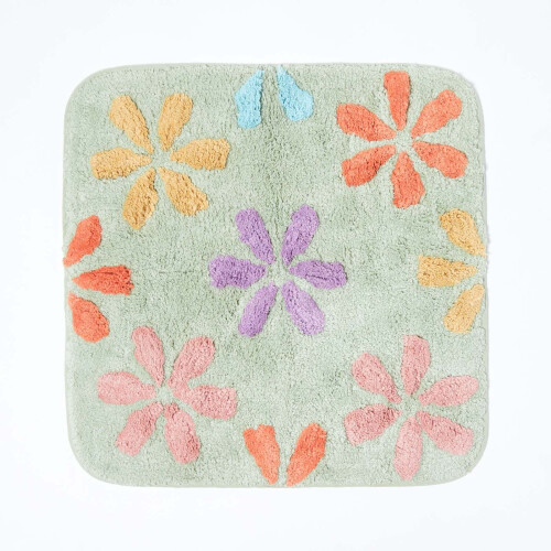 Homescapes Floral Multi Colour Cotton Shower Mat