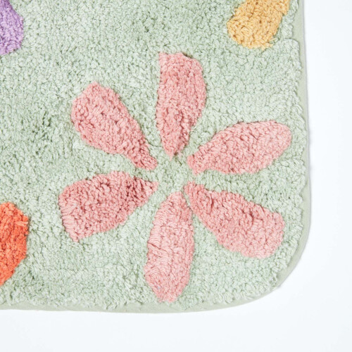 Homescapes Floral Multi Colour Cotton Shower Mat 1