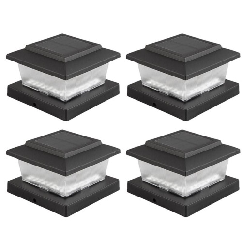Solar Fence Post Cap Lights - High Brightness Flickering Flame LED Lighting for Posts Black 1
