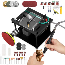 Misvayli Mini Table Saw, Portable 250W Woodworking Table Saw with Belt Sander, 7-Speed Adjustable Angle Cutting Machine for DIY Crafts