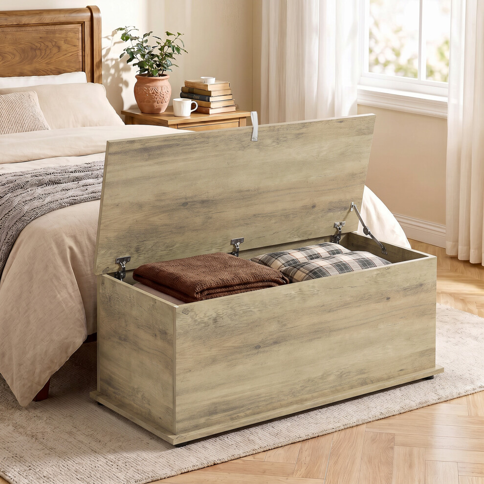 Homcom Storage Chest With Lid, 113L Storage Box, Grey Wood Effect