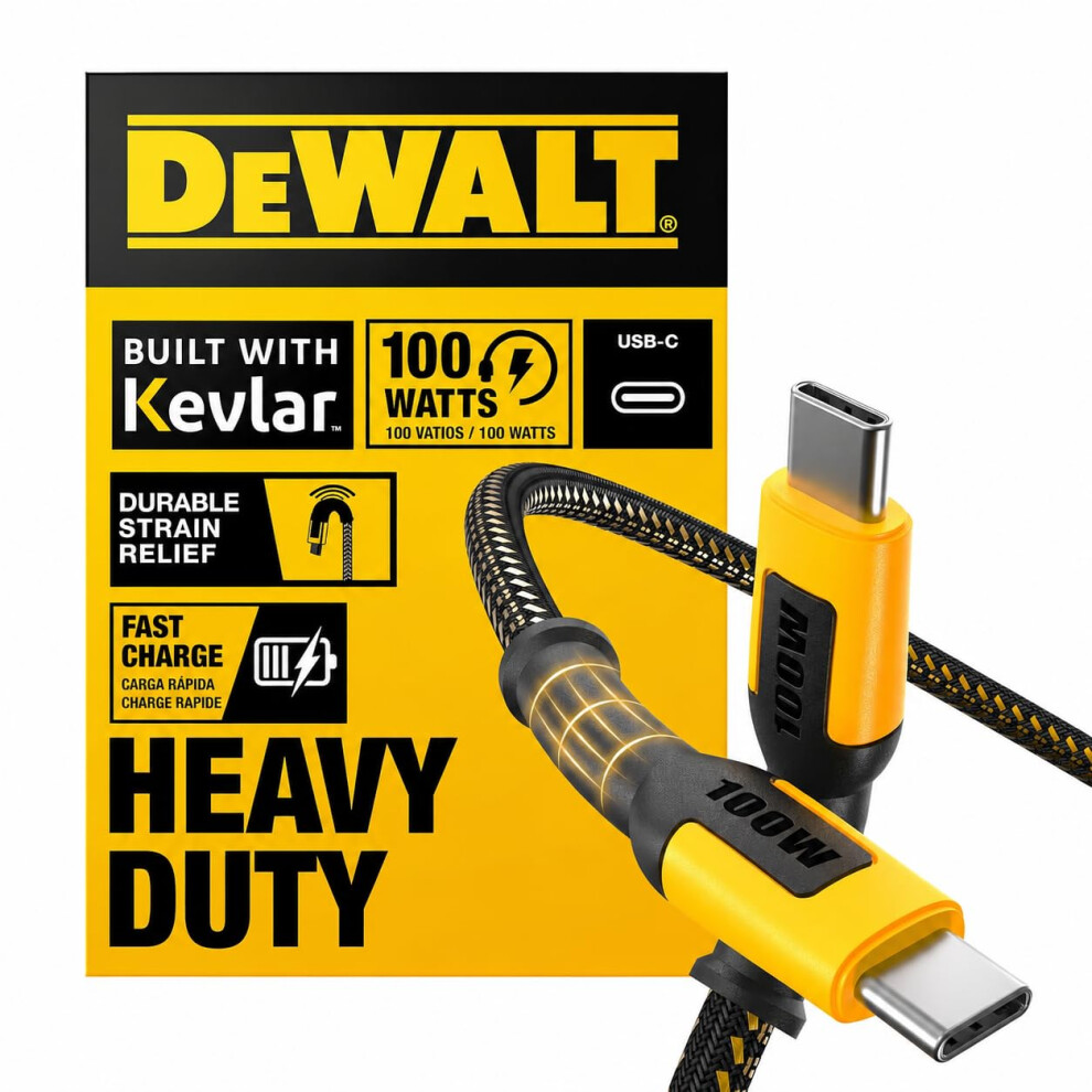 Photos - Cable (video, audio, USB) DeWALT Heavy Duty 100W USB C Cable, Jobsite 100 Watt USB C Cable, High Speed Type-C to Type-C DXMA1310007