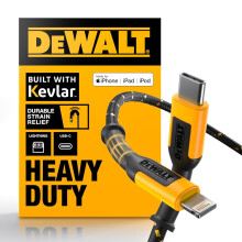 DEWALT Lightning to USB C Cable - Reinforced Braided Cable for Lightning - Charger Cord Compatible with iPhone