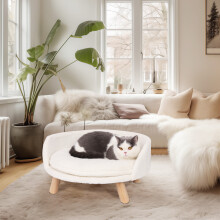 40cm Round Indoor Cat Stool Bed with Wooden Legs