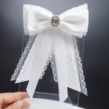 (White) Color Solid Lace Collar Bow With Rhinestone Pin For Party And Event Dresses
