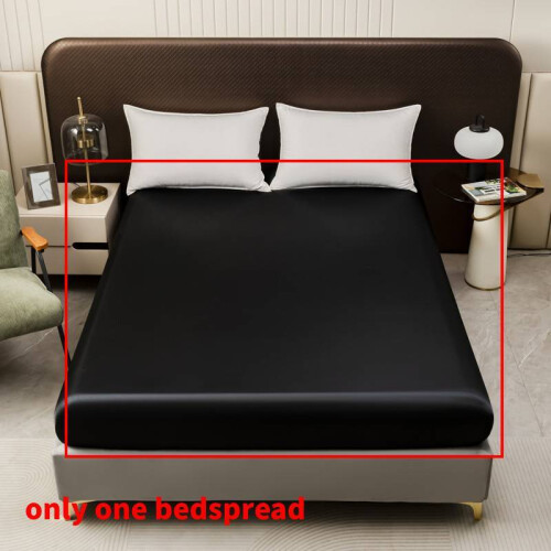 (Black, 99x190cm) Satin Sheet Fitted Soft Bedspread With Solid Color Design Suitable For Elegant Bedroom Decor