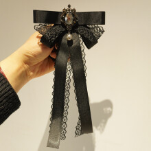 (Style 1) Black Bow Satin Tie With Rhinestone And Lace Decorations For Wear Formal