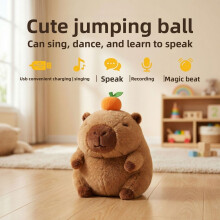 (Peach) Plush Capybara Jumping Toy With Sound Design For Visual Motor Development Skill