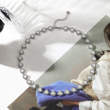(Necklace Silver) Steel Titanium Floral Design Necklace With Accents Accessories Everyday Women