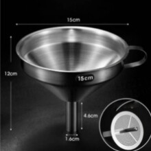 (15cm Set) Large Capacity Stainless Steel Oil Funnel With Filter For Household Cooking Use Bar And