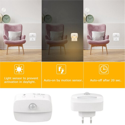 2Pcs LED Night Light with Motion Sensor Light Motion Sensor LED Night Light for Bedroom WC Hallway Stair EU PLUG 2