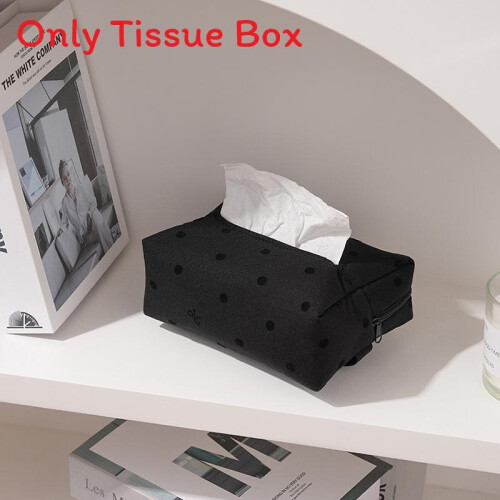 (Black)Casual Polka Dot Tissue Box With Multifunctional Design For Home And Storage Office