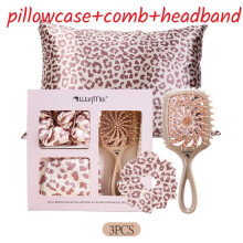 (Khaki) Leopard Satin Pattern Pillow Cover Hair Accessories With Soft Fabric For And Travel Home